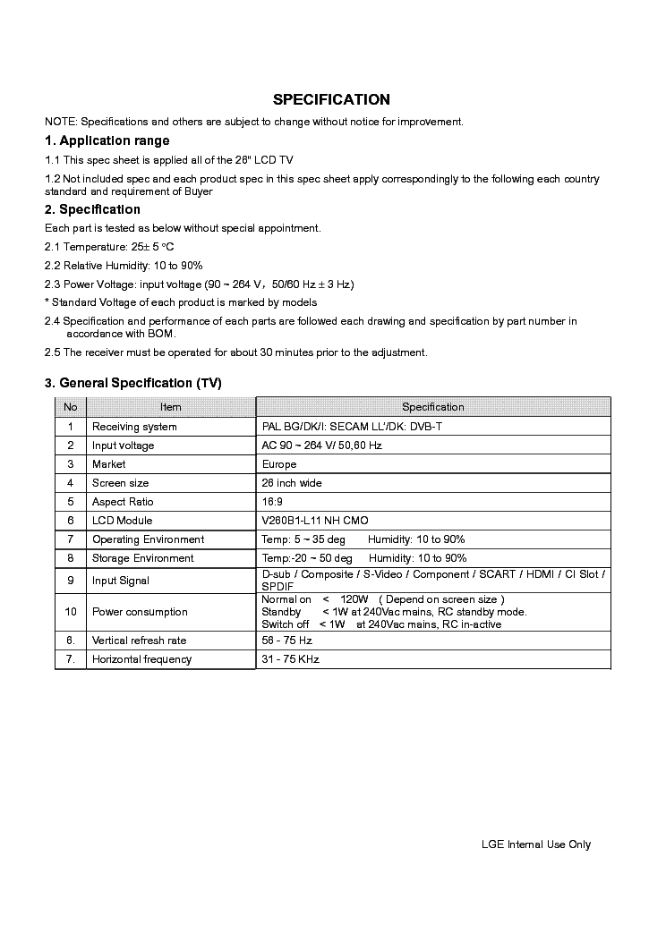 LG 26LG3000 ZA LD84A service manual (2nd page)