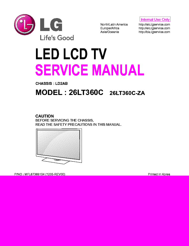 LG 26LT360C-ZA CHASSIS LD2AB MFL67368104 1205-REV00 service manual (1st page)