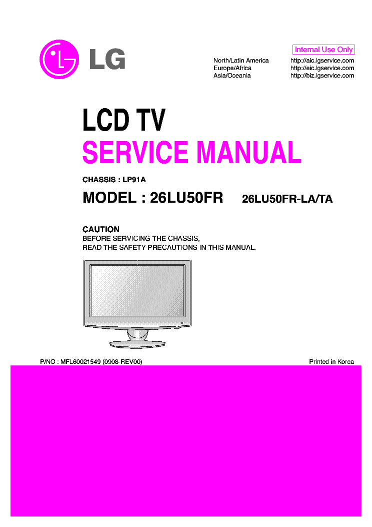 LG 26LU50FR-LA-TA CHASSIS LP91A service manual (1st page)