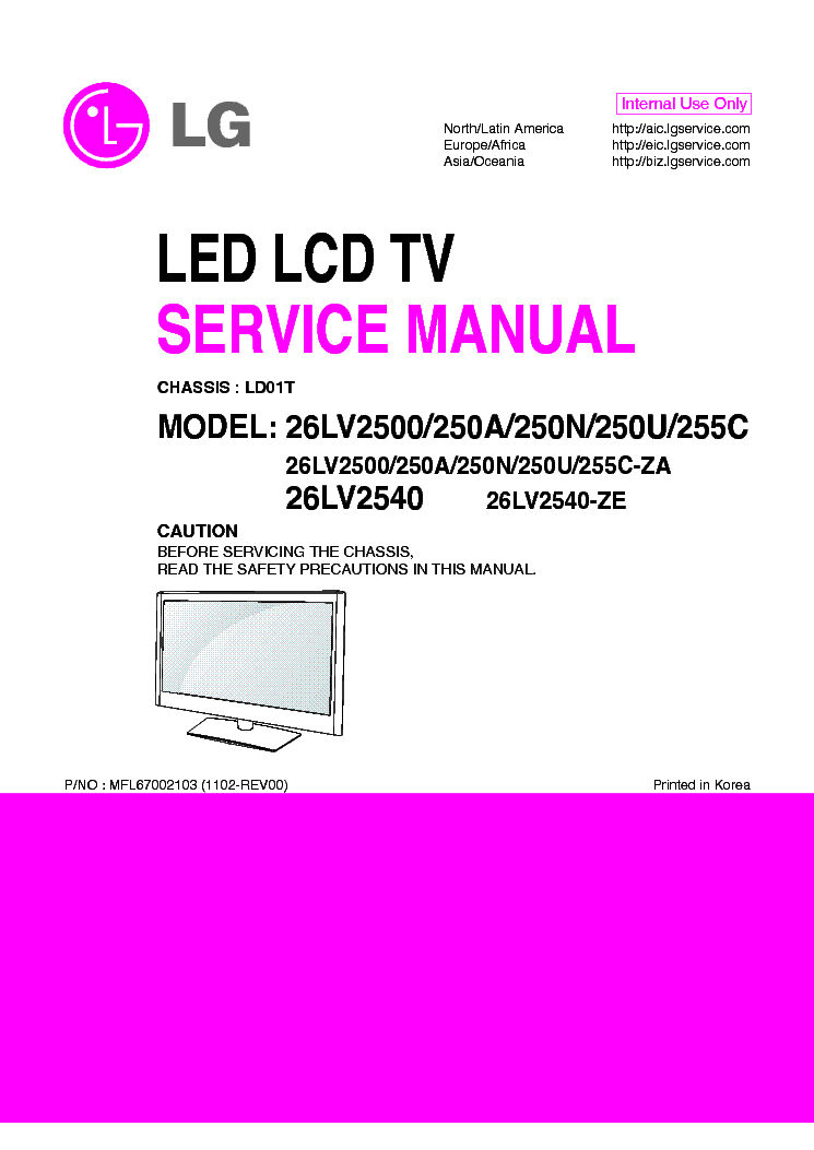 LG 26LV2500-ZA 26LV250A-N-U-ZA 26LV255C-ZA 26LV2540-ZE CHASSIS LD01T service manual (1st page)