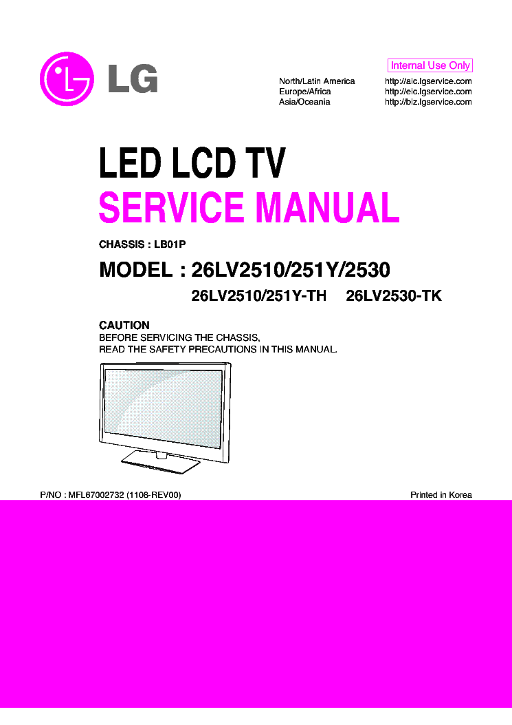 LG 26LV2510-TH 26LV251Y-TH 26LV2530-TK CHASSIS LB01P service manual (1st page)