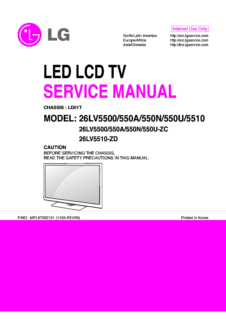 LG 26LV5500-ZC 26LV550A-N-U-ZC 26LV5510-ZD CHASSIS LD01T service manual (1st page)