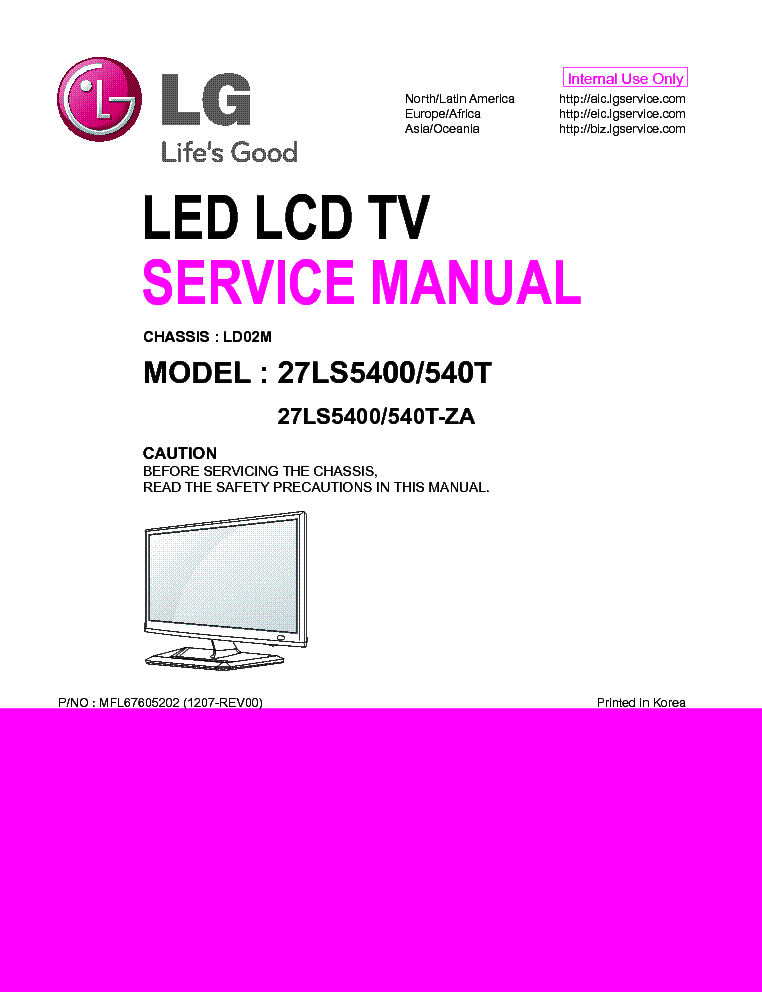LG 27LS5400-ZA 27LS540T-ZA CHASSIS LD02M MFL67605202 service manual (1st page)
