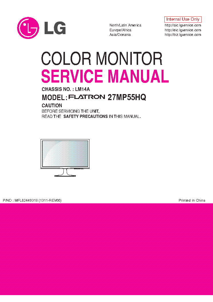 LG 27MP55HQ CHASSIS LM14A MFL62449318 1311-REV00 service manual (1st page)