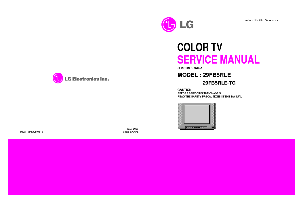 LG 29FB5RLE-TG CHASSIS CW62A service manual (1st page)