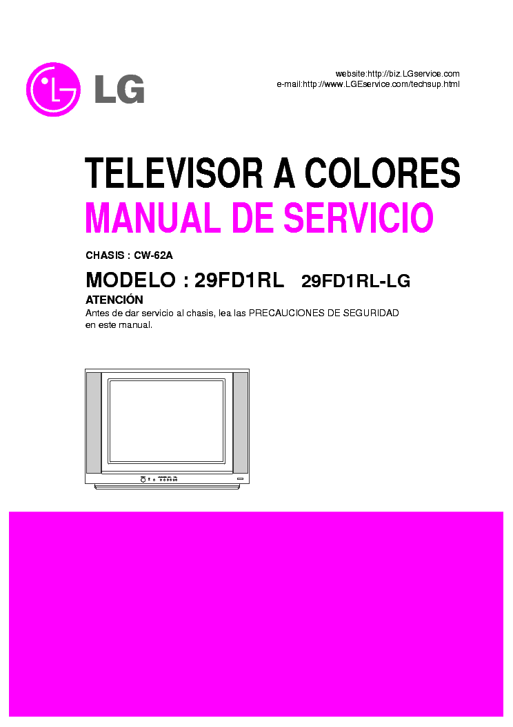 LG 29FDIRL CHASSIS CW-62A SM service manual (1st page)