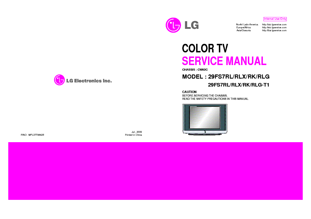 LG 29FS7RL RLX RK RLG RLG-T1 CHASSIS CW62C service manual (1st page)