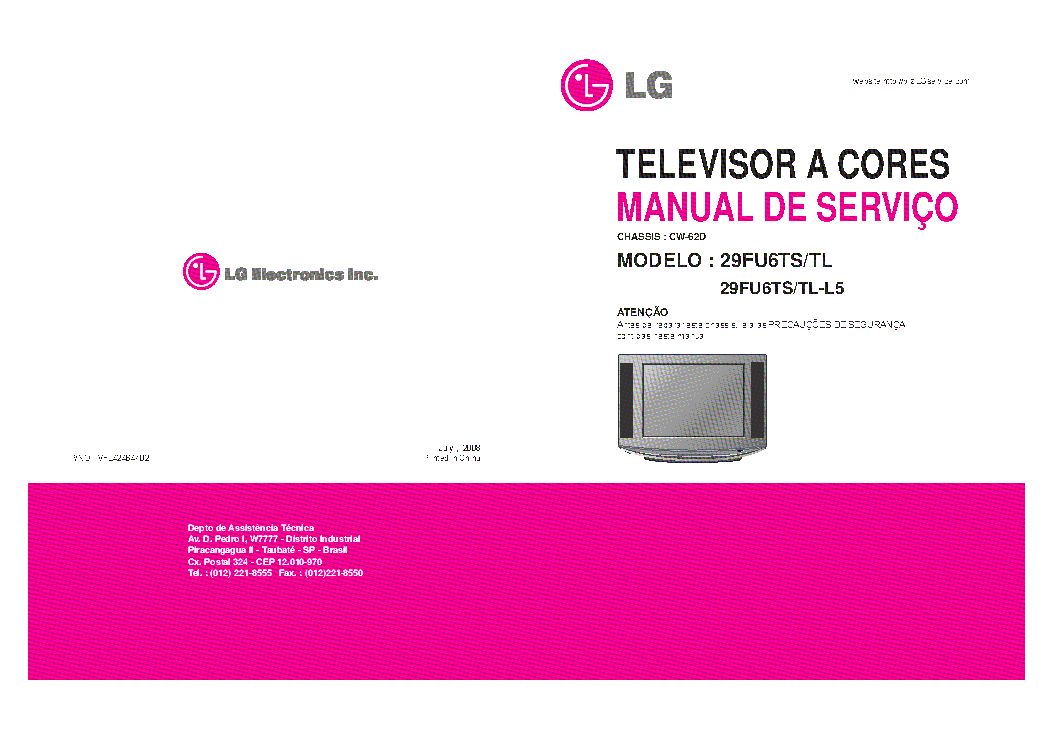 LG 29FU6TL CHASSIS CW62D SM service manual (1st page)