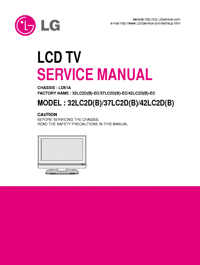 LG 32LC2D 37LC2D 42LC2D B CHASSIS LD61A LCD TV service manual (1st page)