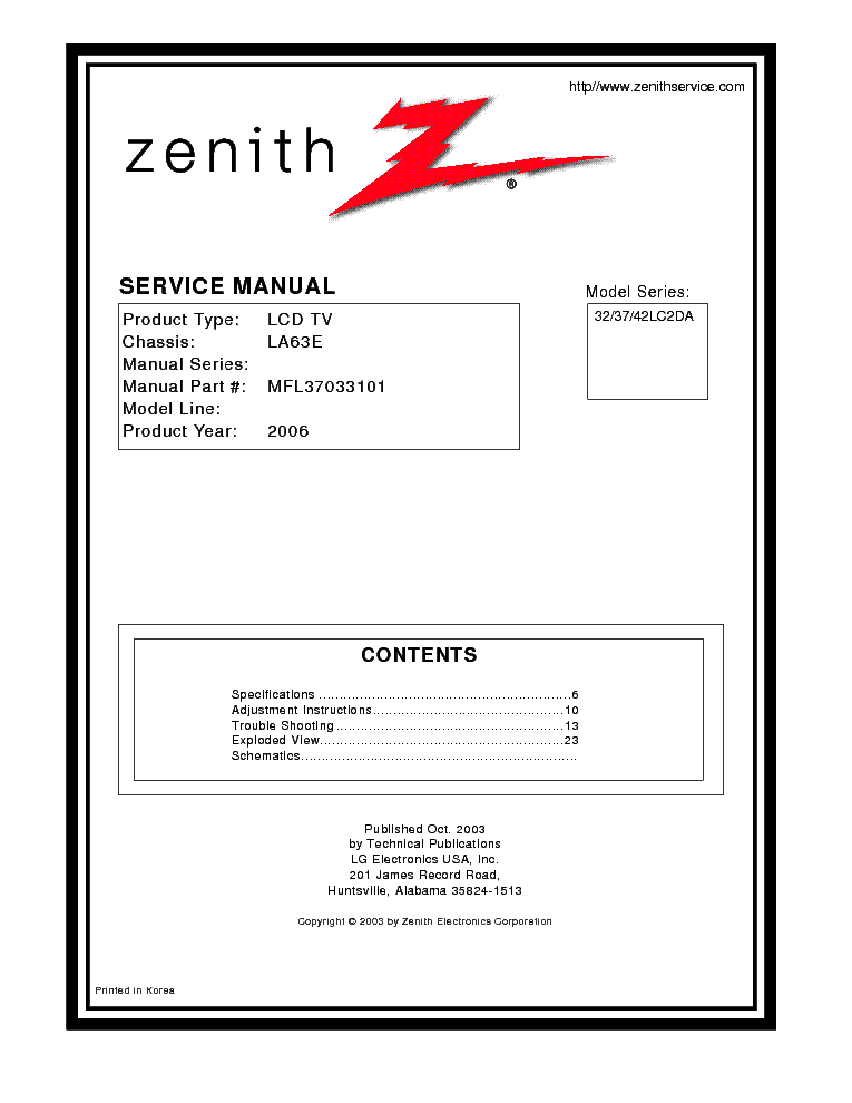 LG 32LC2DA service manual (1st page)