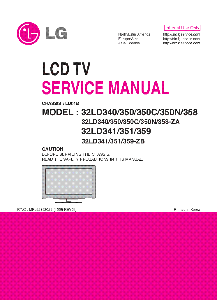LG 32LD340-350-350C-350N-358-ZA 32LD341-351-359-ZB CHASSIS LD01B service manual (1st page)