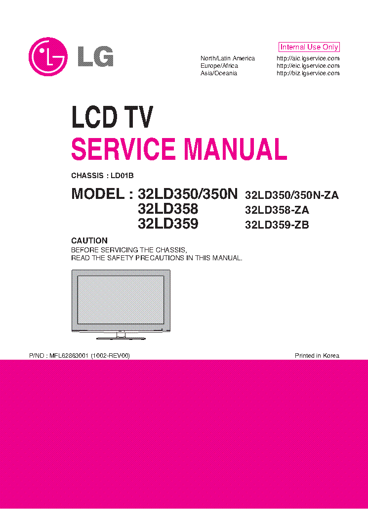 LG 32LD350 32LD358 32LD359 LD01B MFL62863001 service manual (1st page)