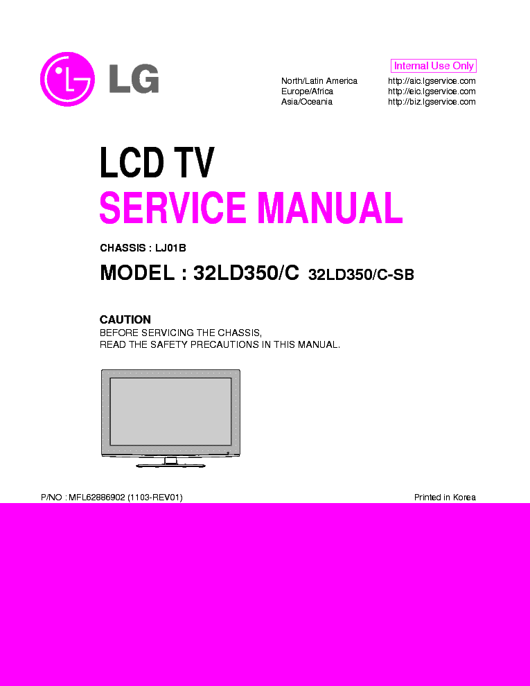 LG 32LD350 C-SB CHASSIS LJ01B MFL62886902 1103-REV01 service manual (1st page)