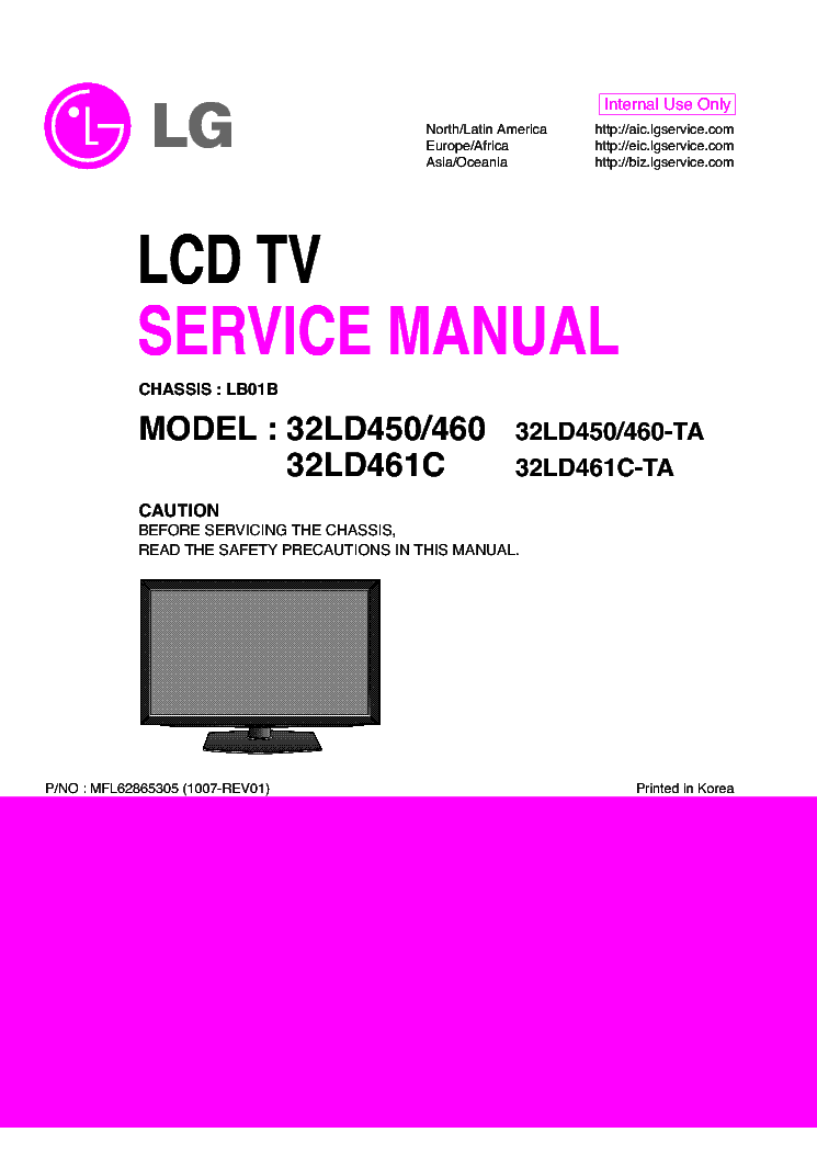 LG 32LD450 460 461 CHASSIS LB01B service manual (1st page)