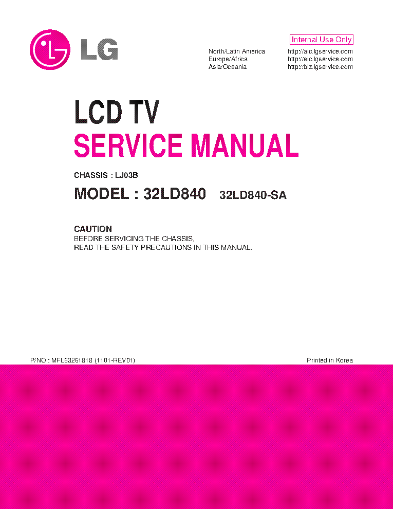 LG 32LD840-SA CHASSIS LJ03B service manual (1st page)