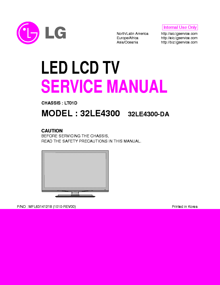 LG 32LE4300 DA CHASSIS LT01D SM service manual (1st page)