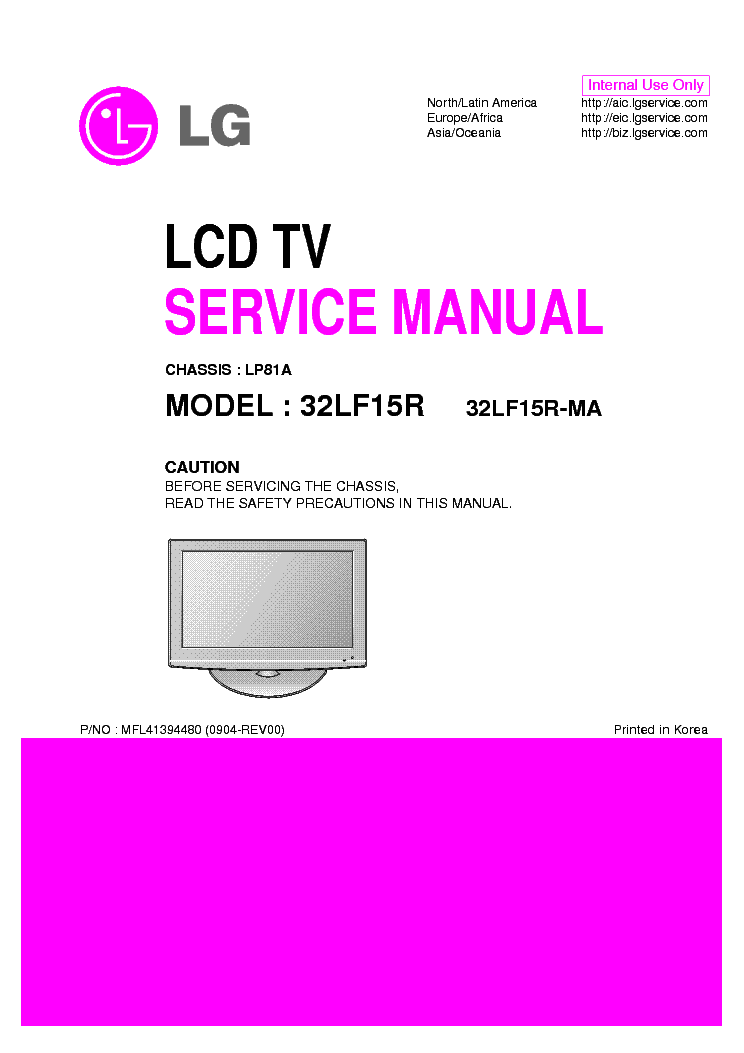 LG 32LF15R-MA CHASSIS LP81A MFL41394480 0904-REV00 service manual (1st page)