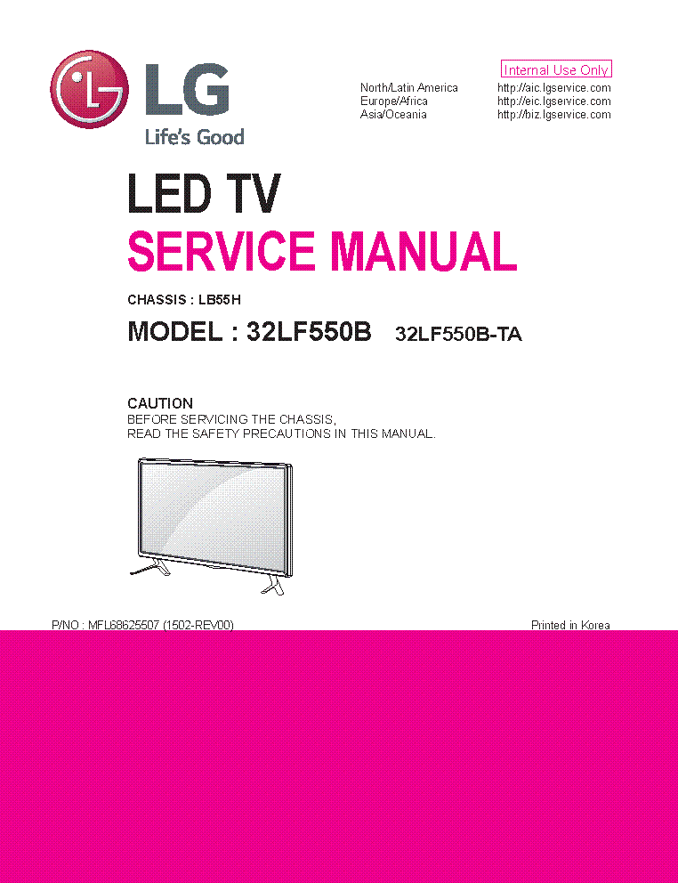 LG 32LF550B-TA CHASSIS LB55H MFL68625507 1502-REV00 service manual (1st page)