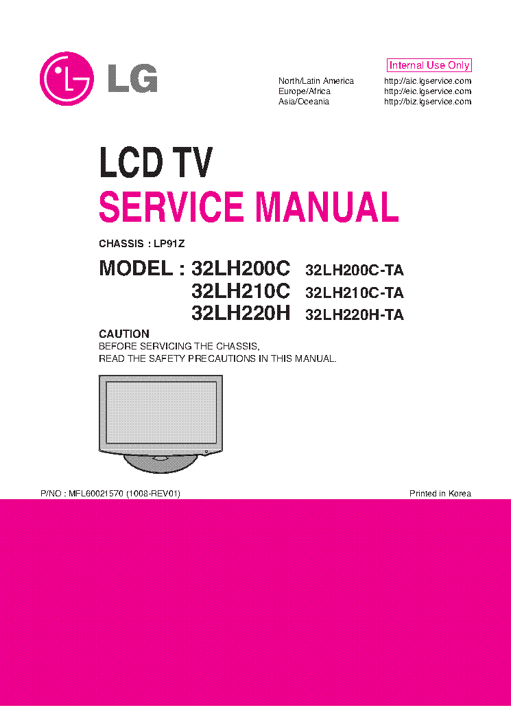 LG 32LH200C-TA 32LH210C-TA 32LH220H-TA CHASSIS LP91Z MFL60021570 1008-REV01 service manual (1st page)