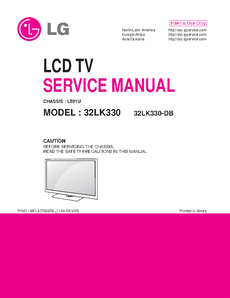 LG 32LK330-DB CHASSIS LT01U MFL67002806 1104-REV00 service manual (1st page)