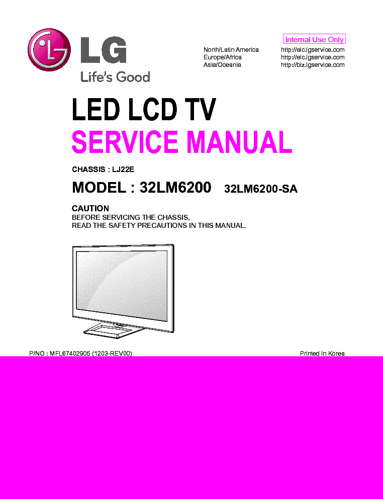 LG 32LM6200-SA CHASSIS LJ22E MFL67402905 1203-REV00 service manual (1st page)