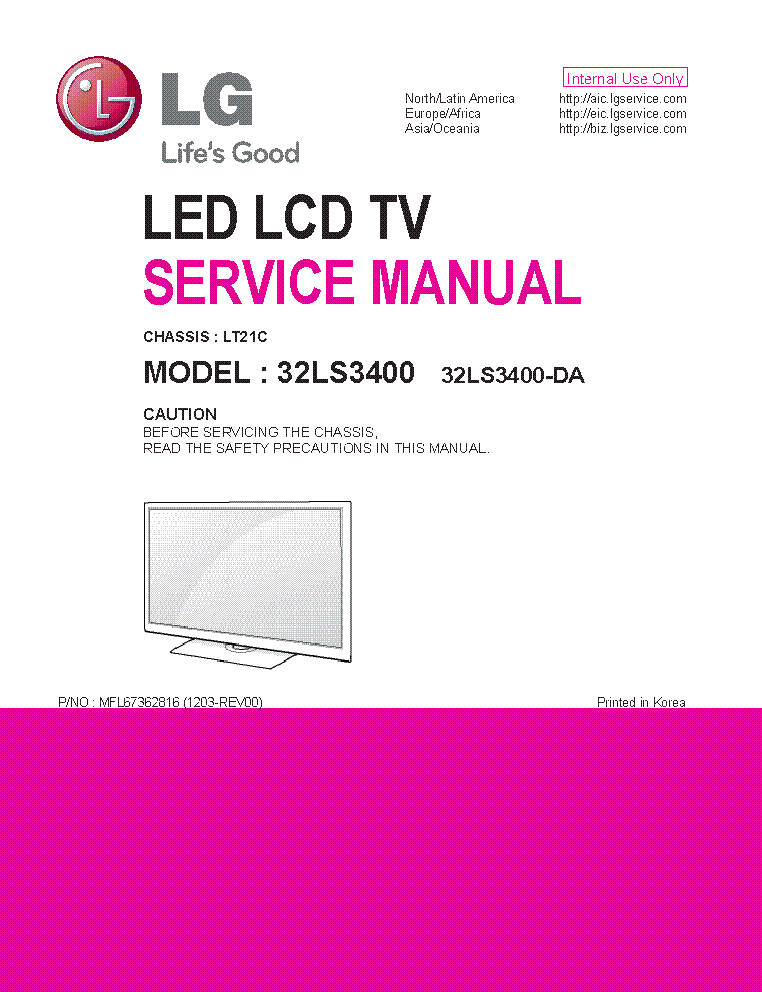 LG 32LS3400-DA CHASSIS LT21C MFL67362816 service manual (1st page)