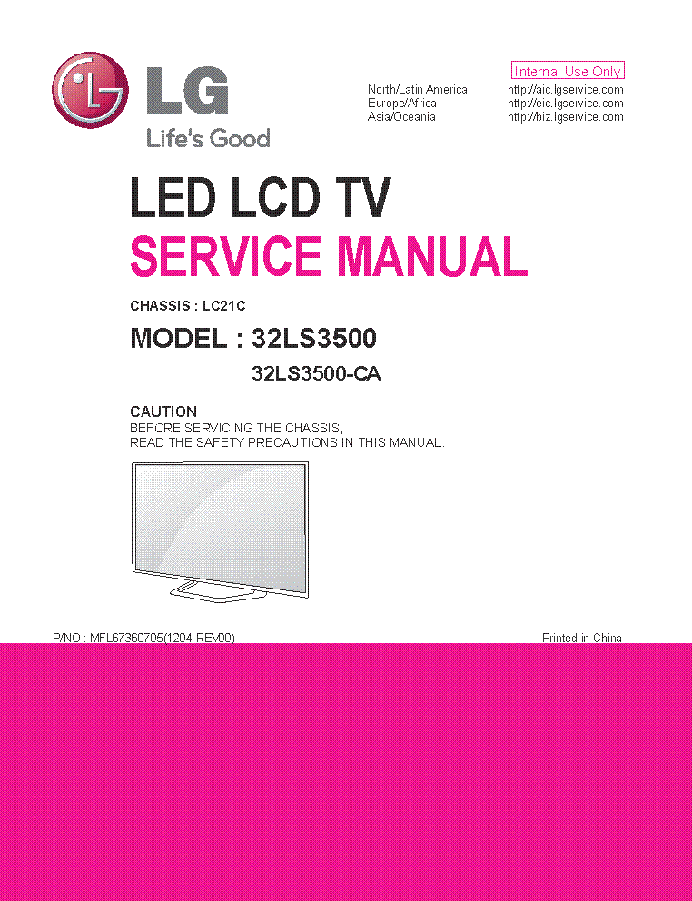LG 32LS3500-CA CHASSIS LC21C MFL67360705 service manual (1st page)