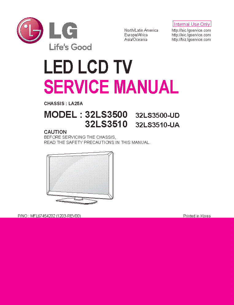 LG 32LS3500-UD 32LS3510-UA CHASSIS LA25A MFL67454202 service manual (1st page)