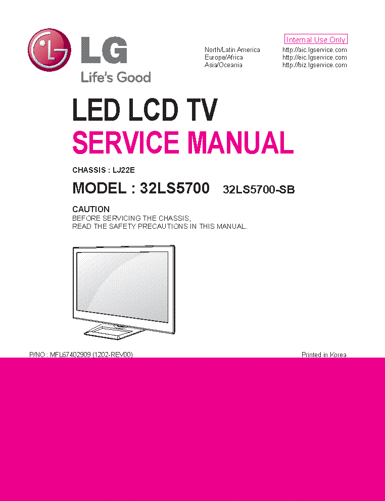 LG 32LS5700-SB CHASSIS LJ22E MFL67402909 service manual (1st page)