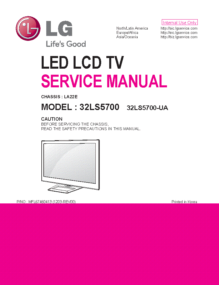 LG 32LS5700-UA CHASSIS LA22E MFL67460413 service manual (1st page)