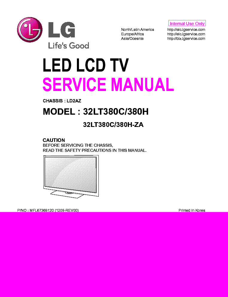 LG 32LT380C-ZA 32LT380H-ZA CHASSIS LD2AZ MFL67368120 1208-REV00 service manual (1st page)