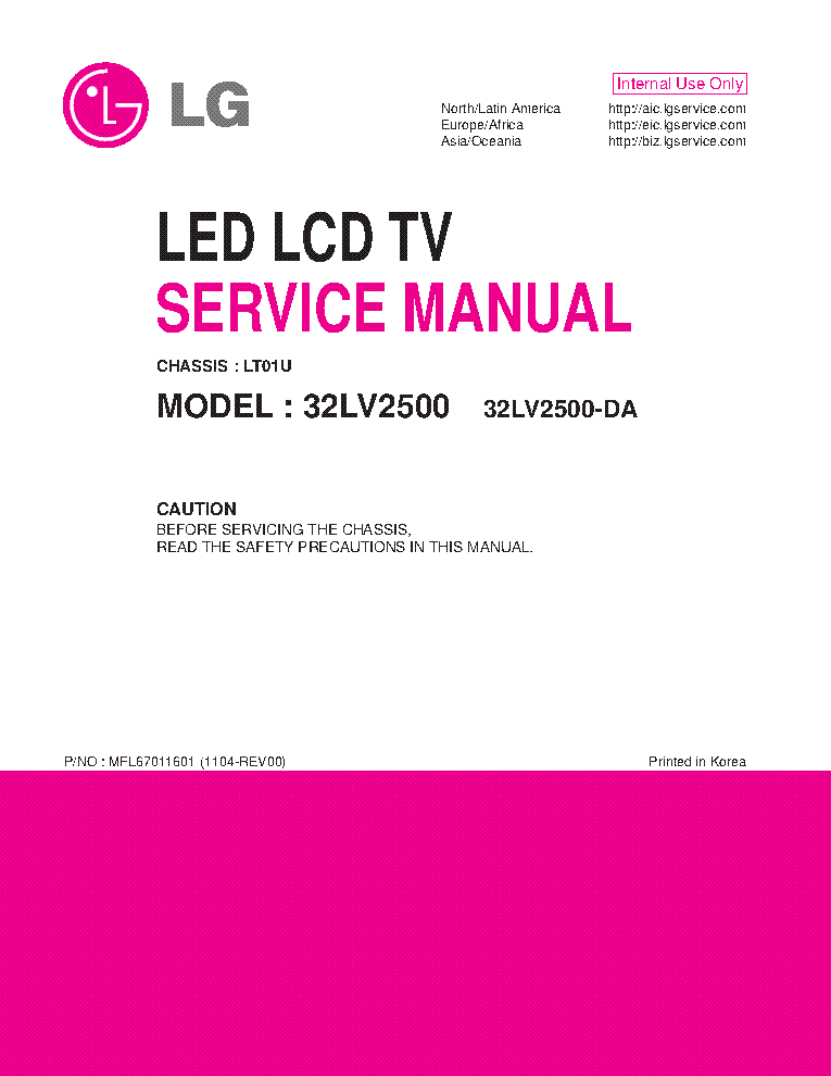 LG 32LV2500-DA CHASSIS LT01U service manual (1st page)
