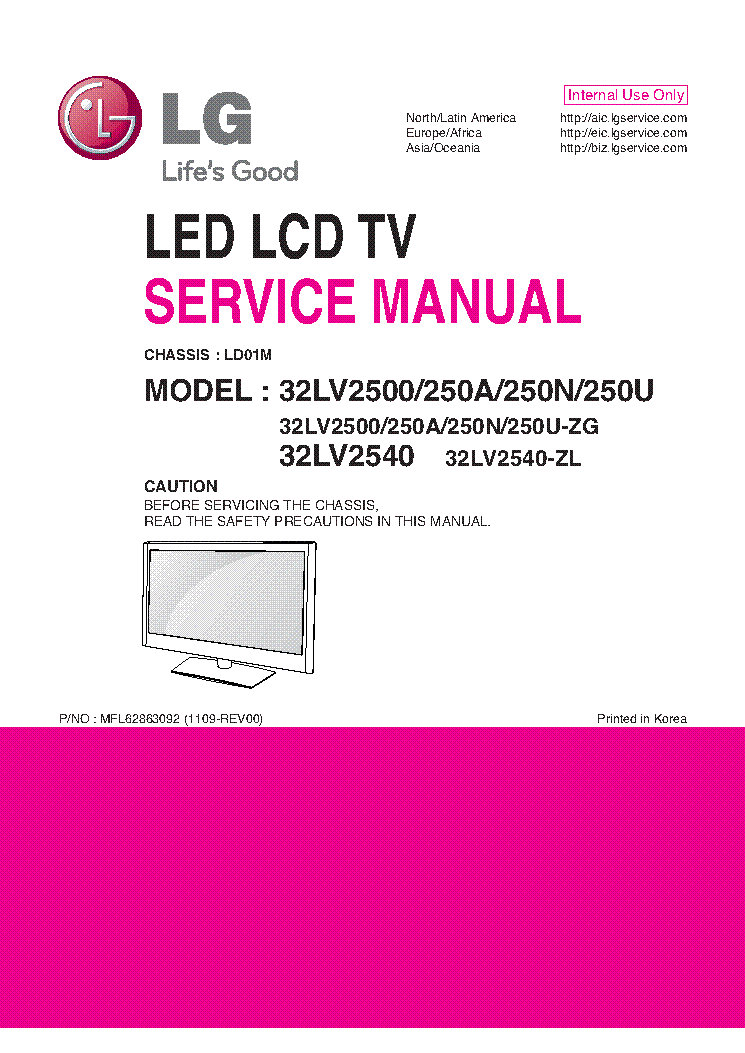 LG 32LV2500-ZG 32LV250A-N-U-ZG 32LV2540-ZL CHASSIS LD01M service manual (1st page)