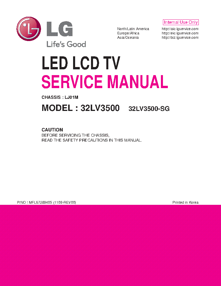 LG 32LV3500-SG CHASSIS LJ01M service manual (1st page)