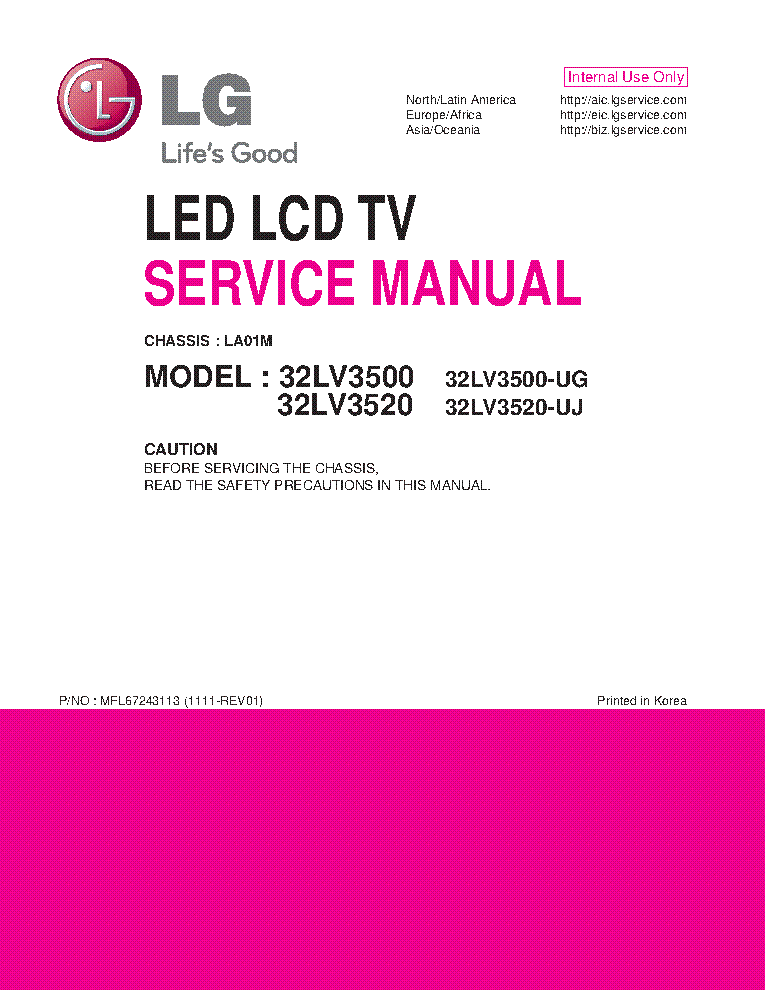 LG 32LV3500-UG 32LV3520-UJ CHASSIS LA01M service manual (1st page)