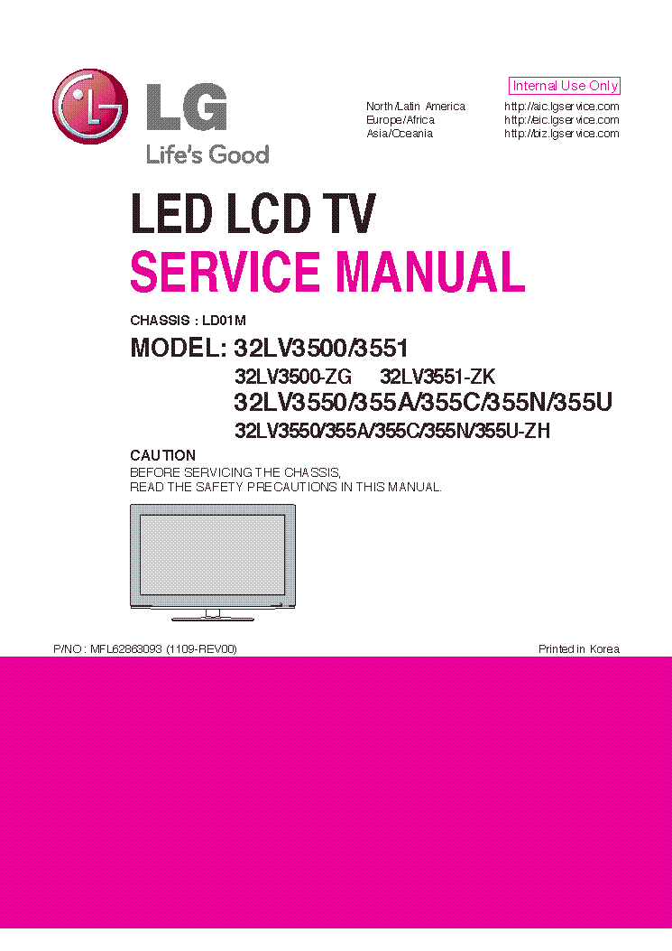 LG 32LV3500-ZG 32LV355A-C-N-U-ZH 32LV3551-ZK CHASSIS LD01M service manual (1st page)