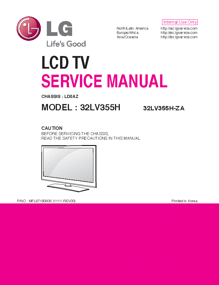 LG 32LV355H-ZA CHASSIS LD0AZ service manual (1st page)