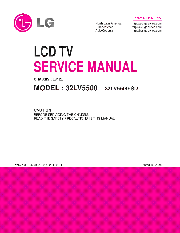 LG 32LV5500-SD CHASSIS LJ12E service manual (1st page)