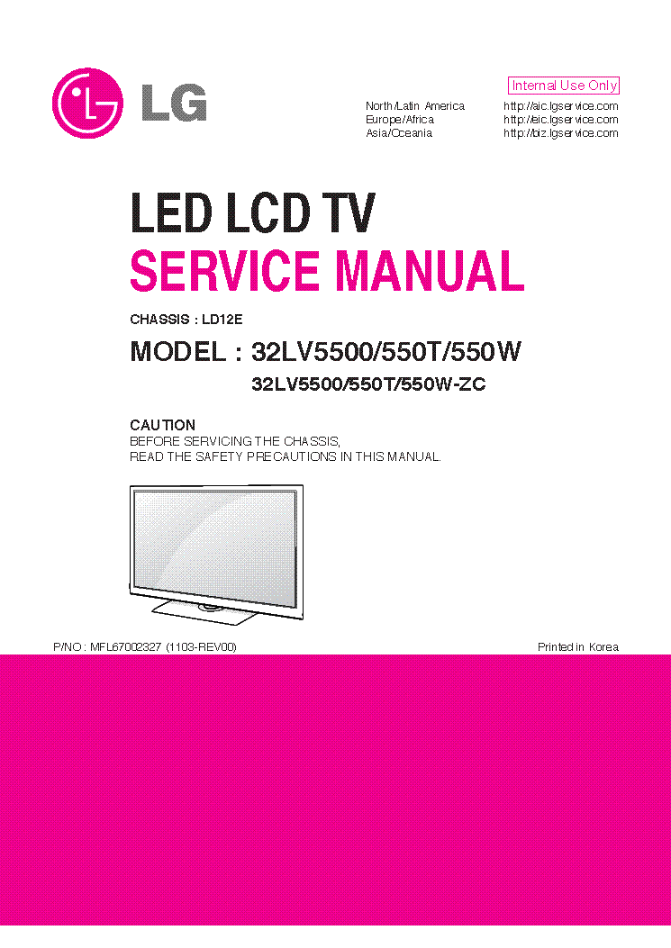 LG 32LV5500-ZC 32LV550T-W-ZC CHASSIS LD12E service manual (1st page)