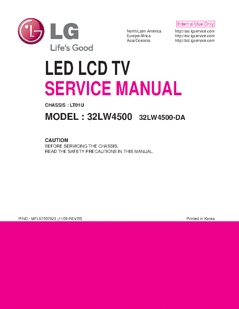 LG 32LW4500-DA CHASSIS LT01U MFL67007923 1109-REV00 service manual (1st page)