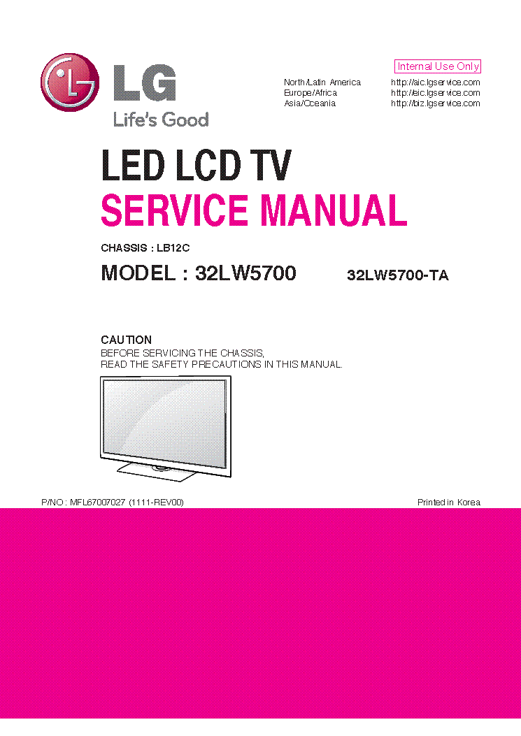LG 32LW5700-TA CHASSIS LB12C MFL67007027 1111-REV00 service manual (1st page)