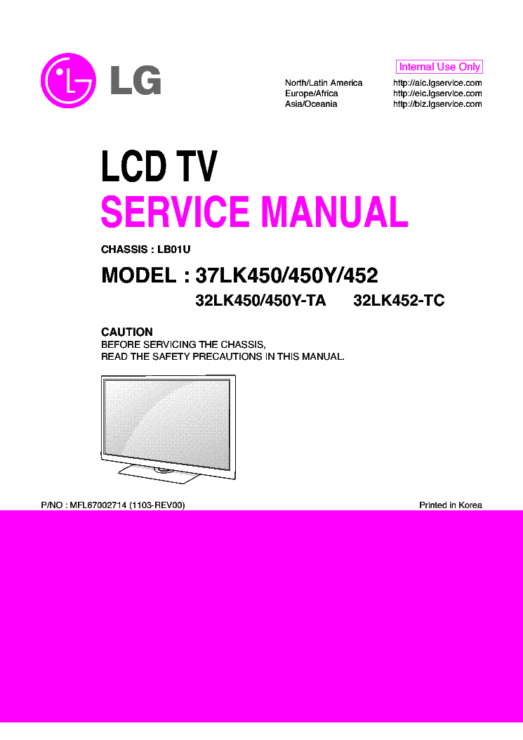 LG 37LK450-450Y-452 CHASSIS LB01U MFL67002714 1103-REV00 service manual (1st page)
