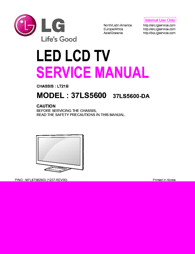LG 37LS5600-DA CHASSIS LT21B MFL67362803 service manual (1st page)