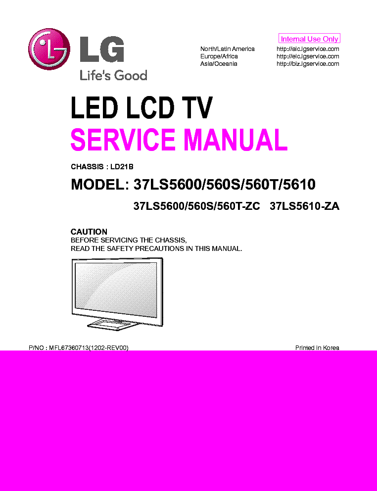 LG 37LS5600-ZC 560S-ZC 560T-ZC 5610-ZA CHASSIS LD21B MFL67360713 service manual (1st page)
