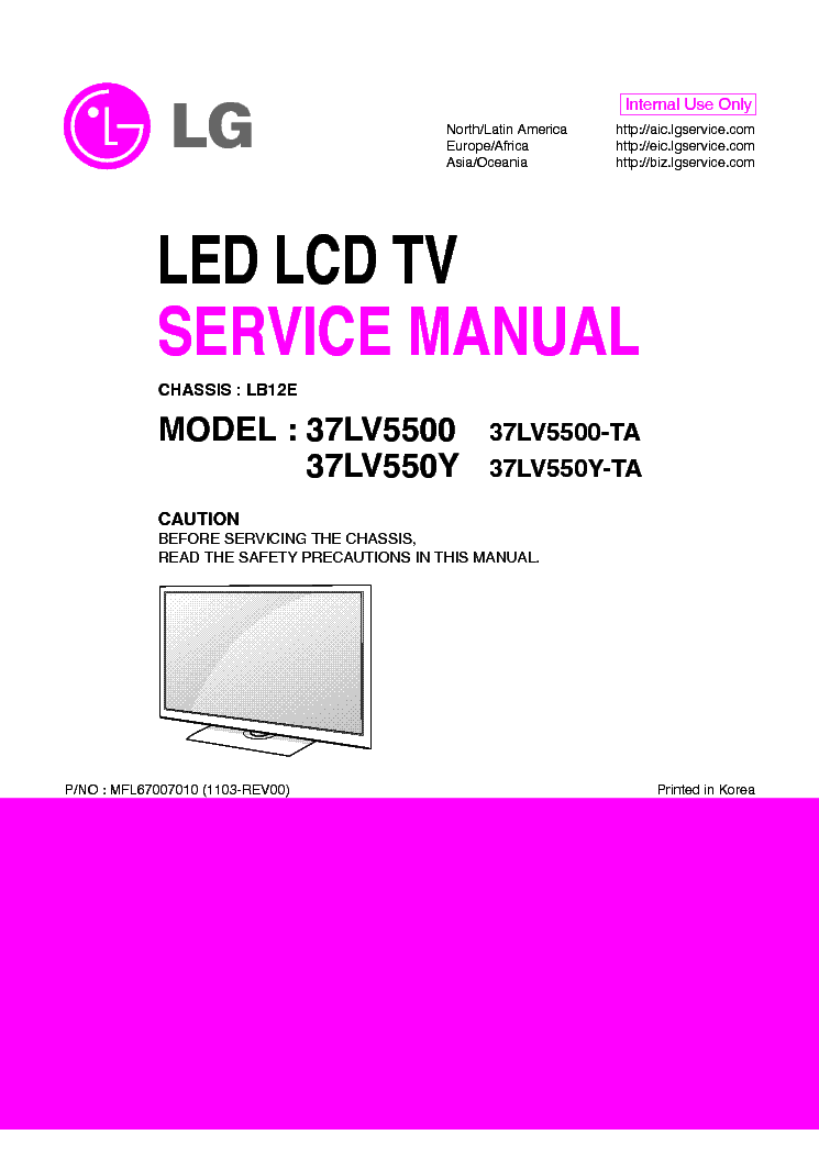 LG 37LV5500-TA 37LV550Y-TA CHASSIS LB12E service manual (1st page)