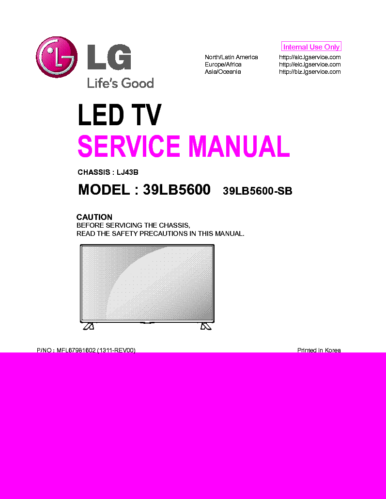 LG 39LB5600-SB CHASSIS LJ43B MFL67981602 1311-REV00 service manual (1st page)