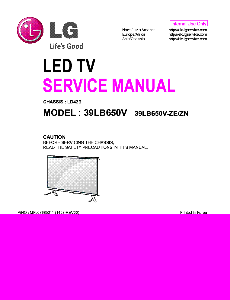 LG 39LB650V-ZE CHASSIS LD42B 1403-REV00 service manual (1st page)