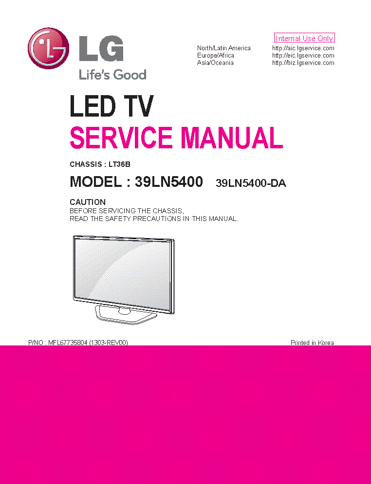 LG 39LN5400-DA CHASSIS LT36B MFL67735804 1303-REV00 service manual (1st page)