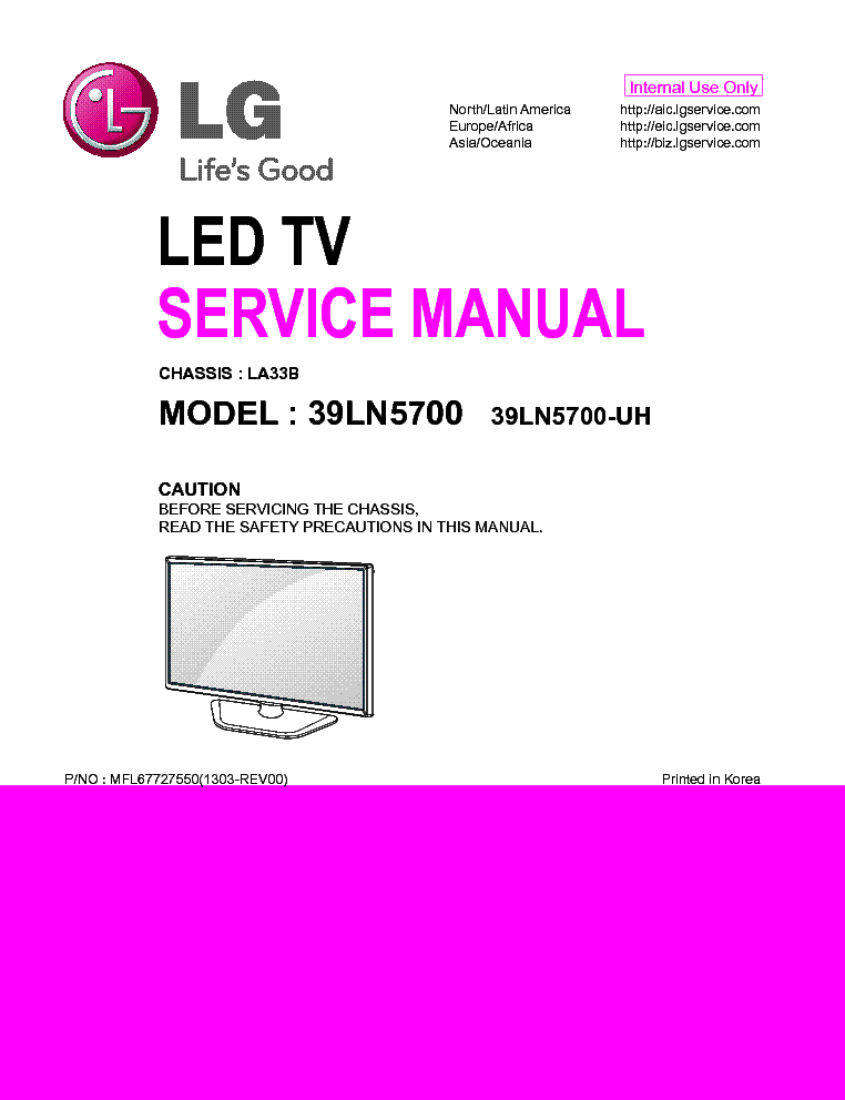 LG 39LN5700-UH CHASSIS LA33B MFL67727550 1303-REV00 service manual (1st page)