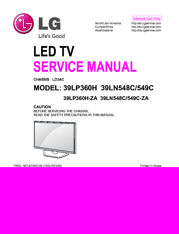 LG 39LP360H-ZA 39LN548C-ZA 549C CHASSIS LD3AC MFL67800109 1302-REV00 service manual (1st page)